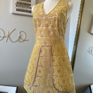 Vintage Look Yellow Lace Dress with pink slip